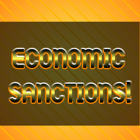 Word writing text Economic Sanctions. Business photo showcasing Penalty Punishment levied on another country Trade war Infinite Diagonal Pattern Yellow Stripes Slanting Lines Matching Backgroundの写真素材
