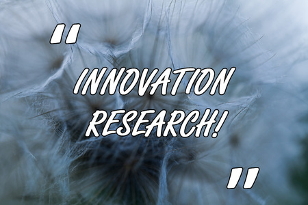 Conceptual hand writing showing Innovation Research. Concept meaning Existing Products Services come into New Being Close up abstract dandelion seeds background Blowing awayの写真素材
