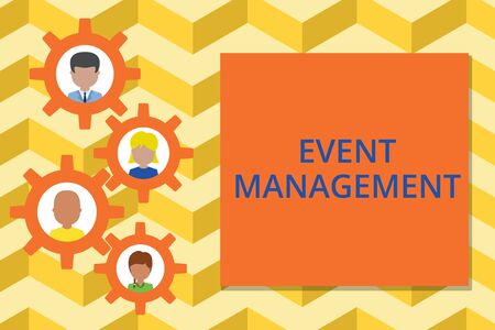 Word writing text Event Management. Business photo showcasing creation and development of large scale actions festivals Gearshaped picture frame family ornament mother father daughter son photoの写真素材