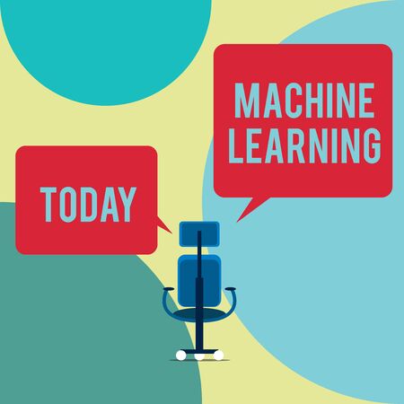 Word writing text Machine Learning. Business photo showcasing give computers the ability to be taught with data Executive chair sharing two blank square speech bubbles right left sideの写真素材