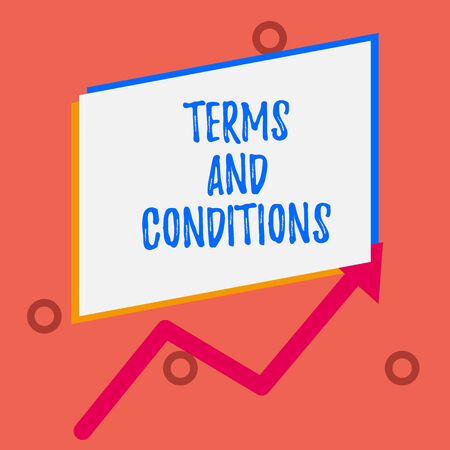 Writing note showing Terms And Conditions. Business concept for rules that apply to fulfilling a particular contract One blank rectangle above another arrow zigzag upwards increasing saleの写真素材