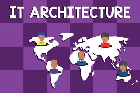Text sign showing It Architecture. Business photo text Architecture is applied to the process of overall structure Connection multiethnic persons all over world. Global business earth mapの写真素材
