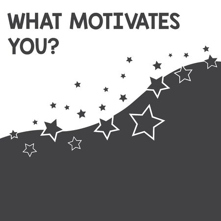 Text sign showing What Motivates You question. Business photo text know reasons why you want to wake up each morning Abstract photo Black and White Background Stars and Wave Yin Yang Styleの写真素材