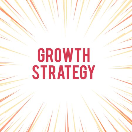 Handwriting text writing Growth Strategy. Conceptual photo Strategy aimed at winning larger market share in shortterm Sunburst Explosion Yellow Orange Pastel Rays Beams Depth and Perspectiveの写真素材