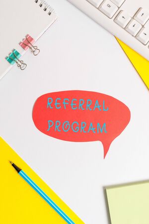 Handwriting text writing Referral Program. Conceptual photo employees are rewarded for introducing suitable recruitsの写真素材