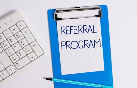 Text sign showing Referral Program. Business photo showcasing employees are rewarded for introducing suitable recruitsの写真素材