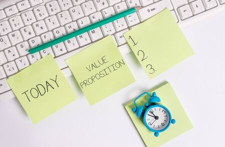 Writing note showing Value Proposition. Business concept for feature intended to make a company or product attractiveの写真素材