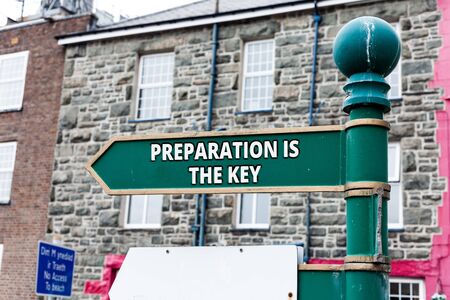 Writing note showing Preparation Is The Key. Business concept for it reduces errors and shortens the activitiesの写真素材