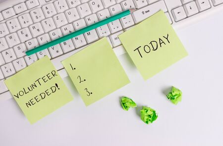 Conceptual hand writing showing Volunteer Needed. Concept meaning need work for organization without being paidの写真素材