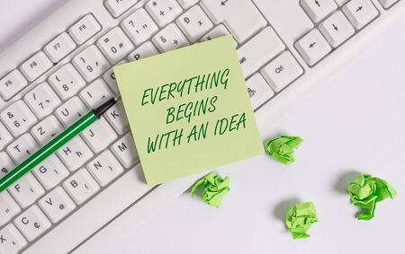 Word writing text Everything Begins With An Idea. Business photo showcasing steps you take to turn an idea into a realityの写真素材