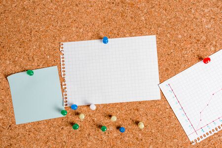 Corkboard color size paper pin thumbtack tack sheet billboard notice boardの写真素材