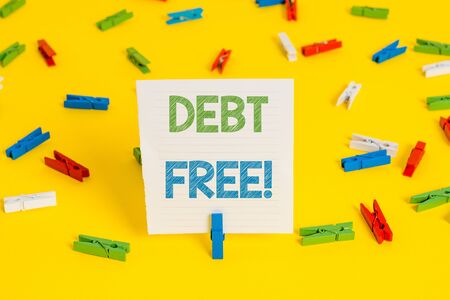 Conceptual hand writing showing Debt Free. Concept meaning does not owning any money or things to any individual or companiesの写真素材