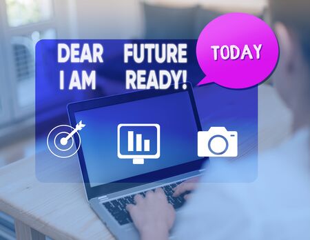 Word writing text Dear Future I Am Ready. Business photo showcasing suitable state for action or situation being fully preparedの写真素材