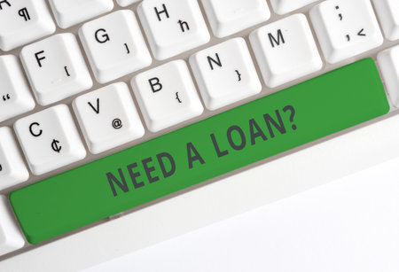 Text sign showing Need A Loan Question. Business photo showcasing asking he need money expected paid...