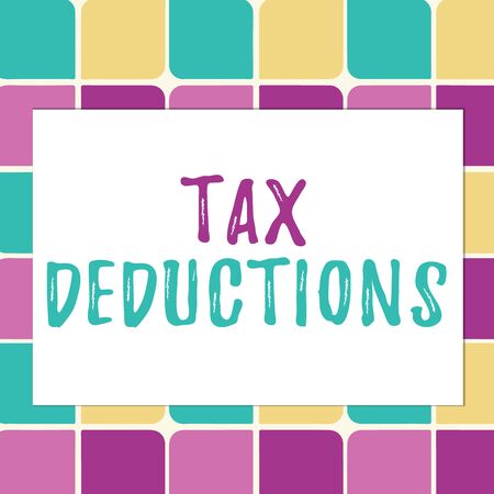 Writing note showing Tax Deductions. Business concept for an amount or cost that subtracted from someone s is income Pastel Color Teardrops Shape with Border Flat Style Geometric Shapeの写真素材