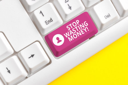 Writing note showing Stop Wasting Money. Business concept for advicing demonstrating or group to...