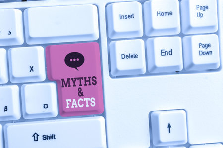 Text sign showing Myths And Facts. Business photo showcasing usually traditional story of ostensibly...