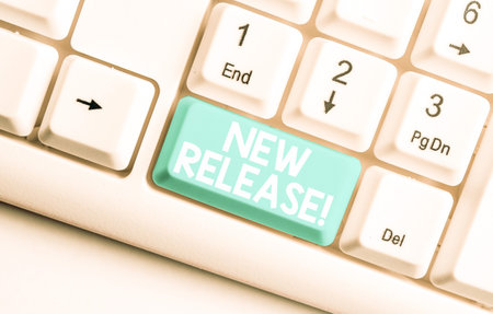 Conceptual hand writing showing New Release. Concept meaning announcing something newsworthy recent...