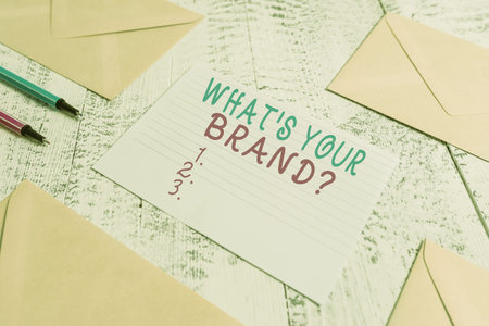 Word writing text What S Your Brand Question. Business photo showcasing asking about product logo...