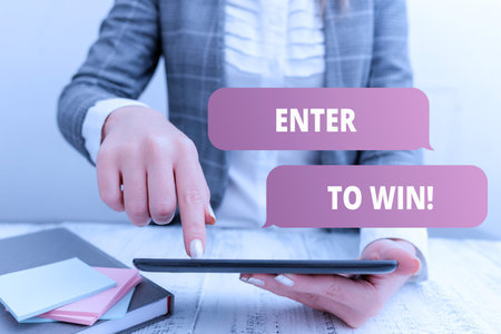 Writing note showing Enter To Win. Business concept for exchanging something value for prize chance...
