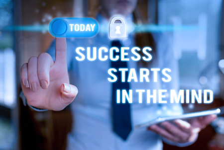 Writing note showing Success Starts In The Mind. Business concept for set your mind to positivity it...