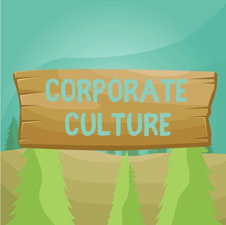 Word writing text Corporate Culture. Business photo showcasing pervasive values and attitudes that characterize a company Plank wooden board blank rectangle shaped wood attached color backgroundの写真素材
