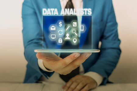 Text sign showing Data Analysts. Business photo showcasing Programmer Design and Create Report Identifies patternsの写真素材
