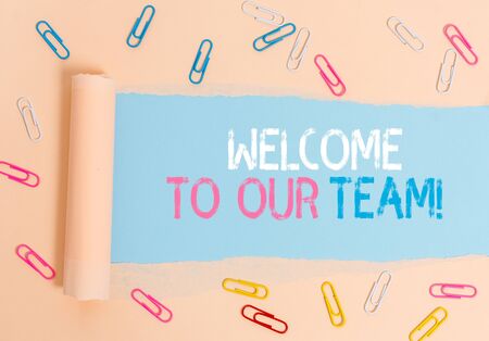 Conceptual hand writing showing Welcome To Our Team. Concept meaning introducing another demonstrating to your team matesの写真素材