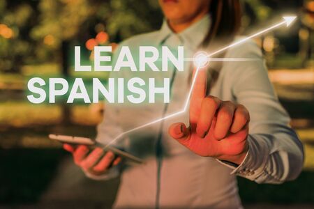 Conceptual hand writing showing Learn Spanish. Concept meaning Translation Language in Spain Vocabulary Dialect Speechの写真素材