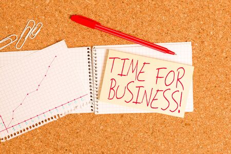 Word writing text Time For Business. Business photo showcasing fulfil transactions within period promised to client Desk notebook paper office cardboard paperboard study supplies table chartの写真素材