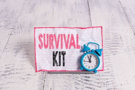 Text sign showing Survival Kit. Business photo text Emergency Equipment Collection of items to help someoneの写真素材