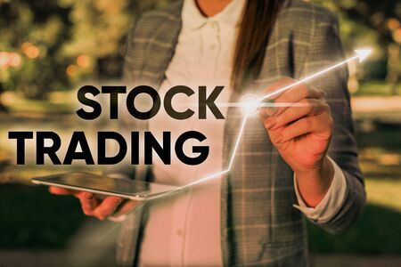 Word writing text Stock Trading. Business photo showcasing Buy and Sell of Securities Electronically on the Exchange Floorの写真素材