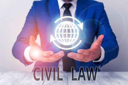 Text sign showing Civil Law. Business photo showcasing Law concerned with private relations between members of community