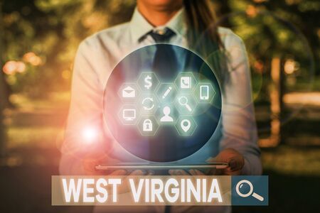 Writing note showing West Virginia. Business concept for United States of America State Travel Tourism Trip Historicalの写真素材