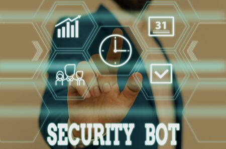Writing note showing Security Bot. Business concept for software that performs an automated task...