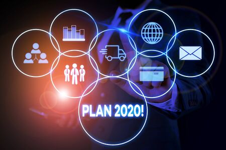 Text sign showing Plan 2020. Business photo showcasing detailed proposal doing achieving something...