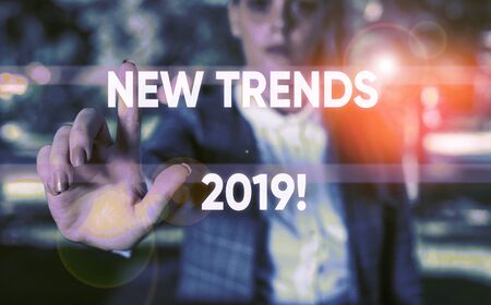 Word writing text New Trends 2019. Business photo showcasing general direction in which something is...