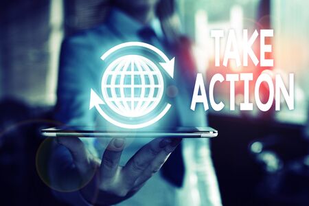 Word writing text Take Action. Business photo showcasing Supporting what you say not just words but through evidenceの写真素材