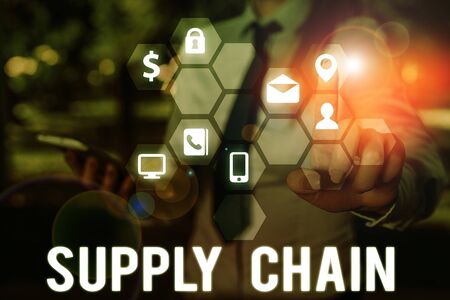 Handwriting text writing Supply Chain. Conceptual photo System of organization and processes from supplier to consumerの写真素材