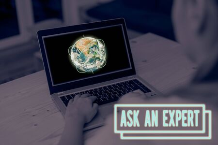 Word writing text Ask An Expert. Business photo showcasing consult someone who has skill about something or knowledgeable Picture photo system network scheme modern technology smart deviceの写真素材