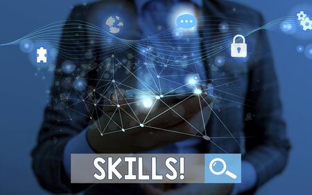 Text sign showing Skills. Business photo showcasing ability do something very well by nature Picture...