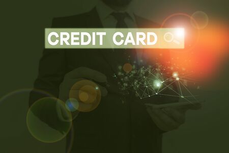 Handwriting text writing Credit Card. Conceptual photo card that allows you to borrow money against a line of creditの写真素材