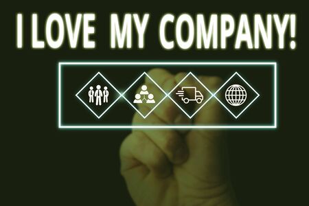 Handwriting text writing I Love My Company. Conceptual photo tell why admire their job and workplace Picture photo system network scheme modern technology smart deviceの写真素材