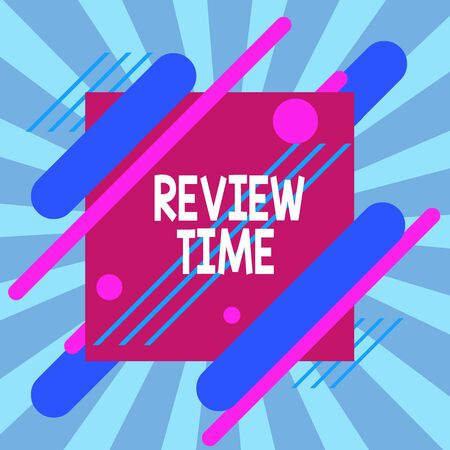 Text sign showing Review Time. Business photo text to think or talk about something again Set schedule to review Asymmetrical uneven shaped format pattern object outline multicolour designの写真素材
