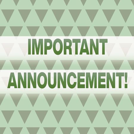 Text sign showing Important Announcement. Business photo showcasing spoken statement that tells showing about something Geometric Pattern Lilac Violet Upside Triangles Creative Blue Backgroundの写真素材
