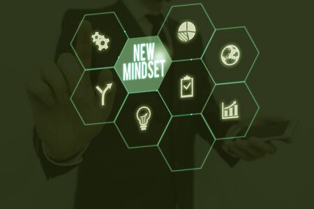 Text sign showing New Mindset. Business photo showcasing Mental attitude or disposition New approach in dealing situationの写真素材