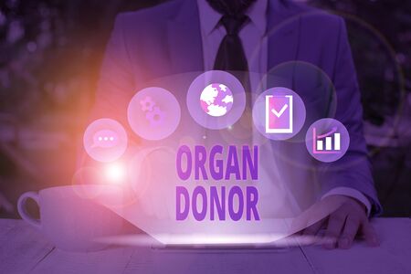 Word writing text Organ Donor. Business photo showcasing the act of donating an organ to a demonstrating needed a transplantの写真素材