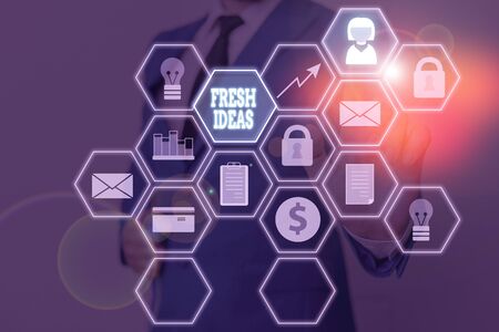 Handwriting text Fresh Ideas. Conceptual photo the thought or suggestion as to possible course of actionの写真素材