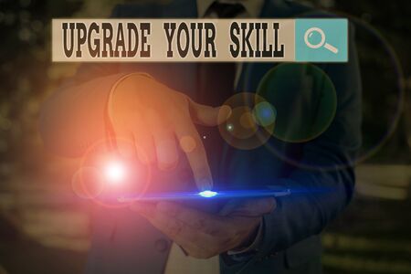Text sign showing Upgrade Your Skill. Business photo text Expand Scope of Knowledge Optimize Skills Craftの写真素材