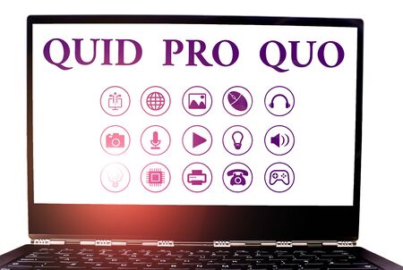 Conceptual hand writing showing Quid Pro Quo. Concept meaning A favor or advantage granted or...